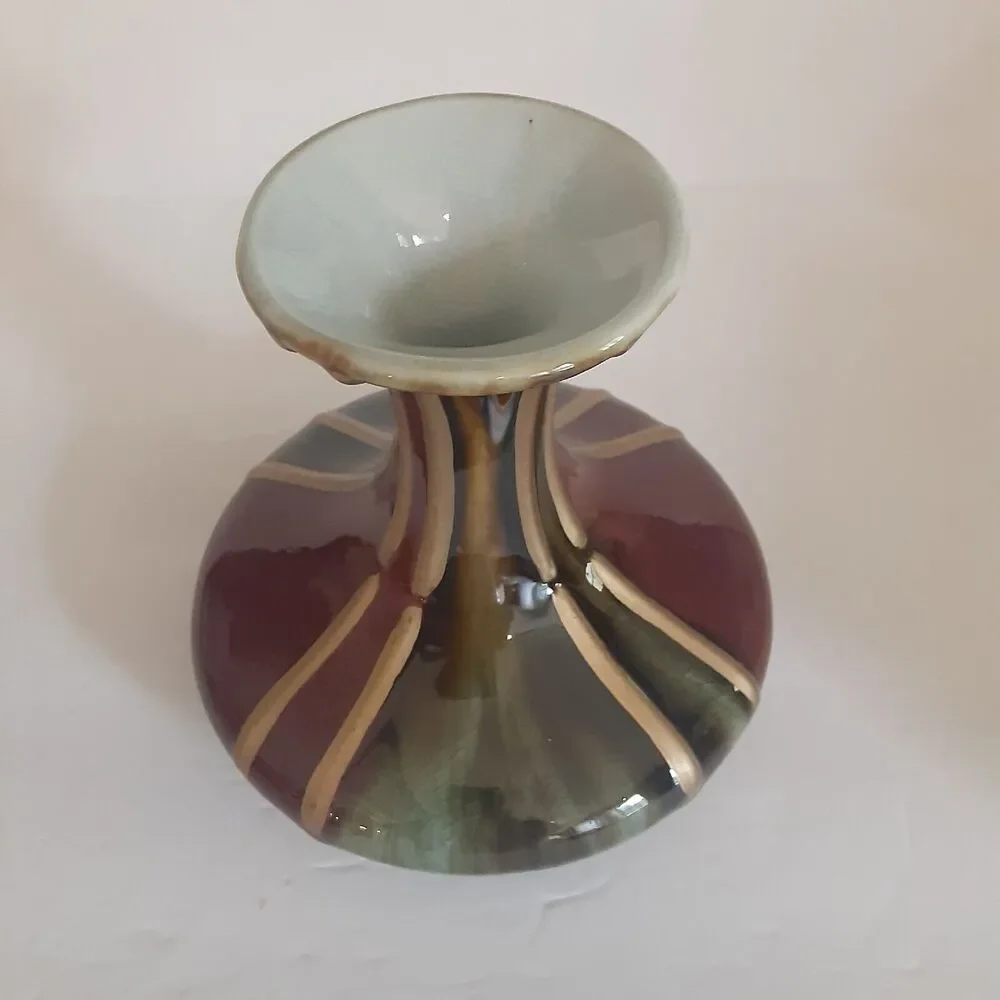 Hand Blown Glass And Stoneware Vase Unique Earthy